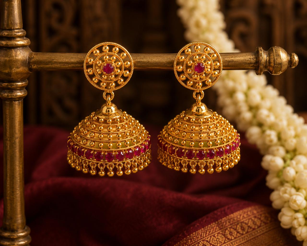 ManikyaValli Jhumka – Kerala Traditional Gold-Plated Earrings