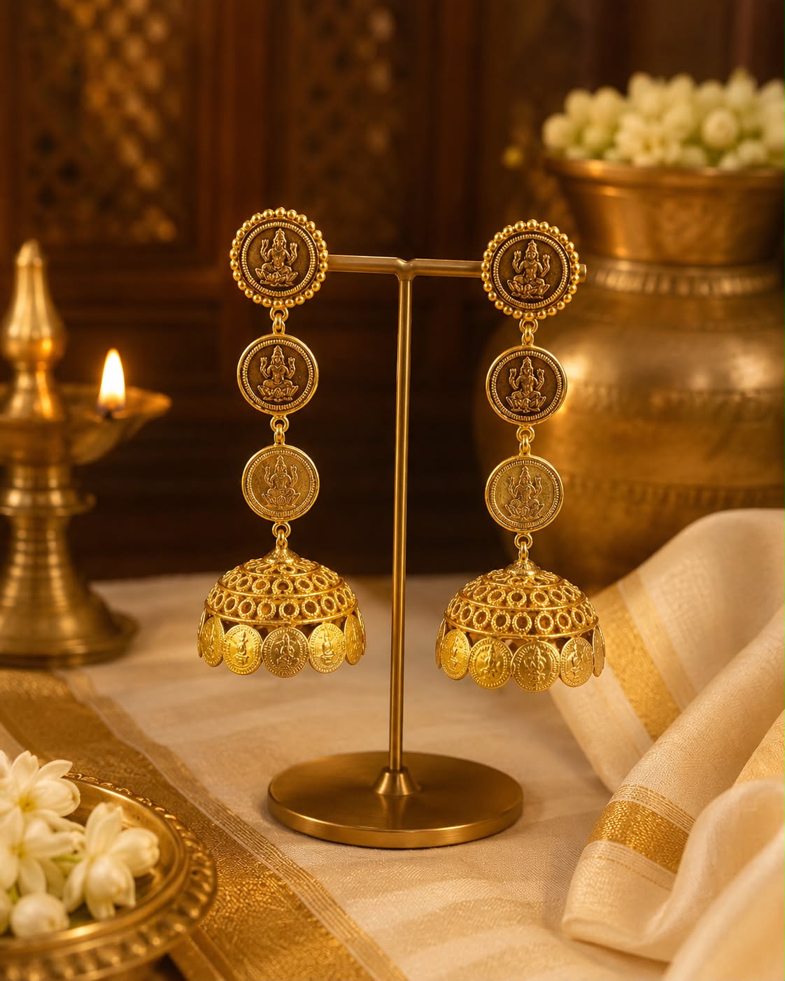 Thirukashi Jhumka – Kerala Traditional Gold-Plated Earrings