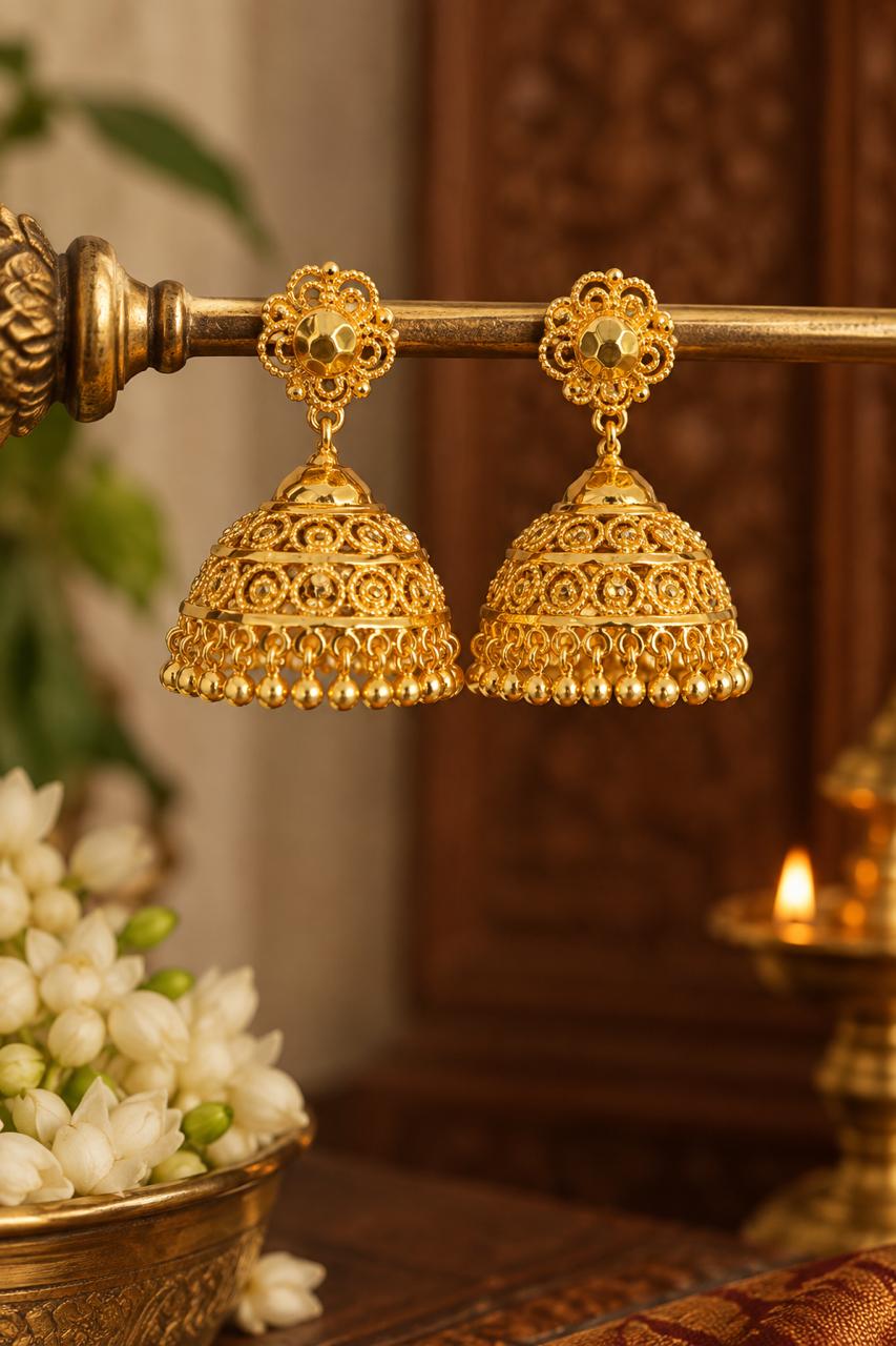 Tharangini Jhumka – Kerala Traditional Gold-Plated Earrings