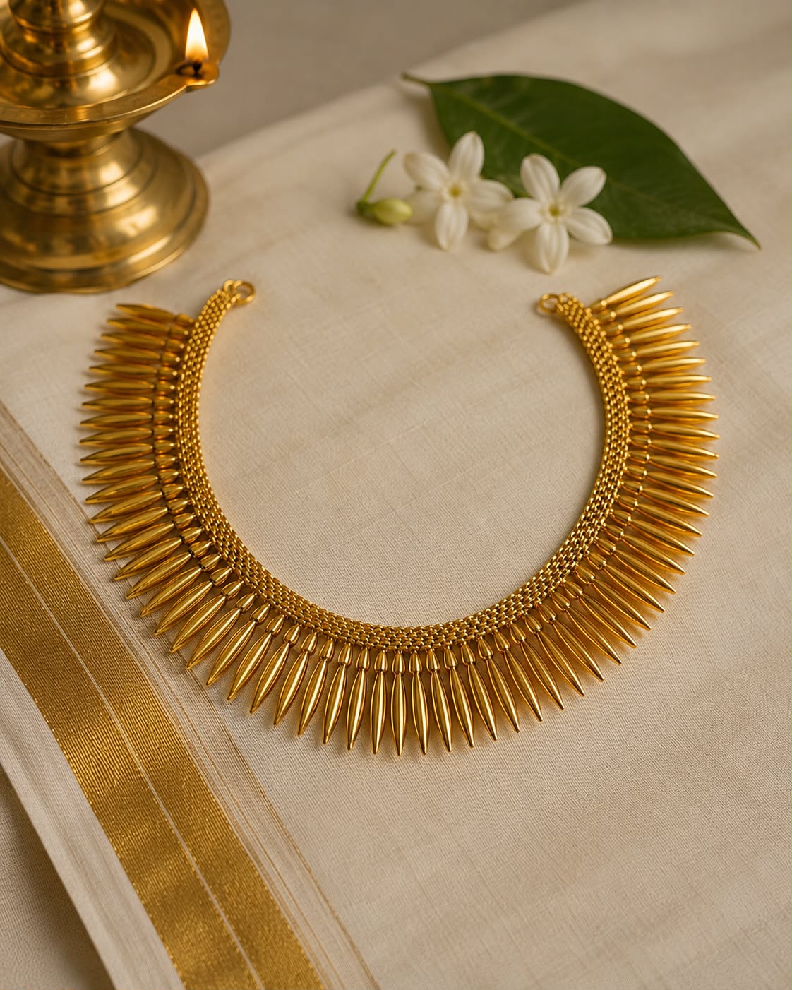 Mullamottu Stoneless Necklace – Kerala Jasmine Bud Gold-Plated Chain