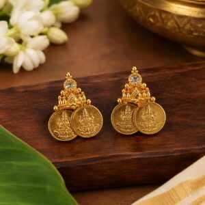 Classic Adukku Kasu Stud Earrings | Kerala Coin Design Jewelry — Kerala gold-plated earrings by Mayukhi Collection