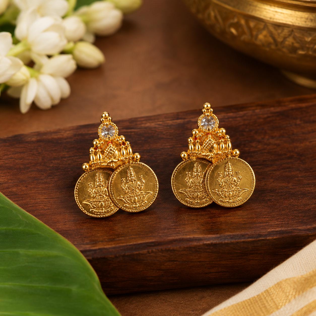 Classic Adukku Kasu Stud Earrings | Kerala Coin Design Jewelry