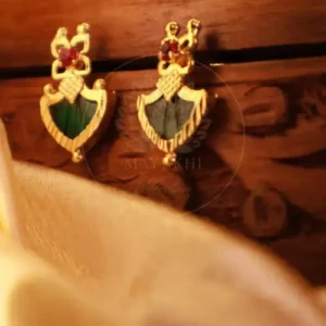 Authentic Kerala Palakka Stud Earrings | Traditional Green Studs