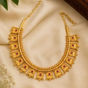 Thamara Poothali Necklace – Kerala Temple Flower Motif Gold-Plated Jewellery