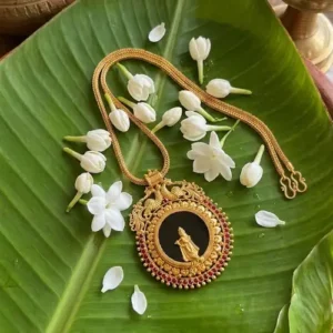 Mayura Krishna Pendant Necklace – Premium Peacock Krishna Gold-Plated Kerala Temple Jewellery