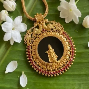 Mayura Krishna Pendant Necklace - Peacock Krishna Pendant Detail Close-Up View