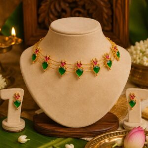 Palakka Choker Set | Traditional Green Stone Temple Jewellery for Women