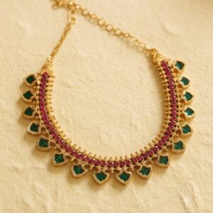 Palakka Ruby Necklace – Kerala Traditional Gold-Plated Jewellery