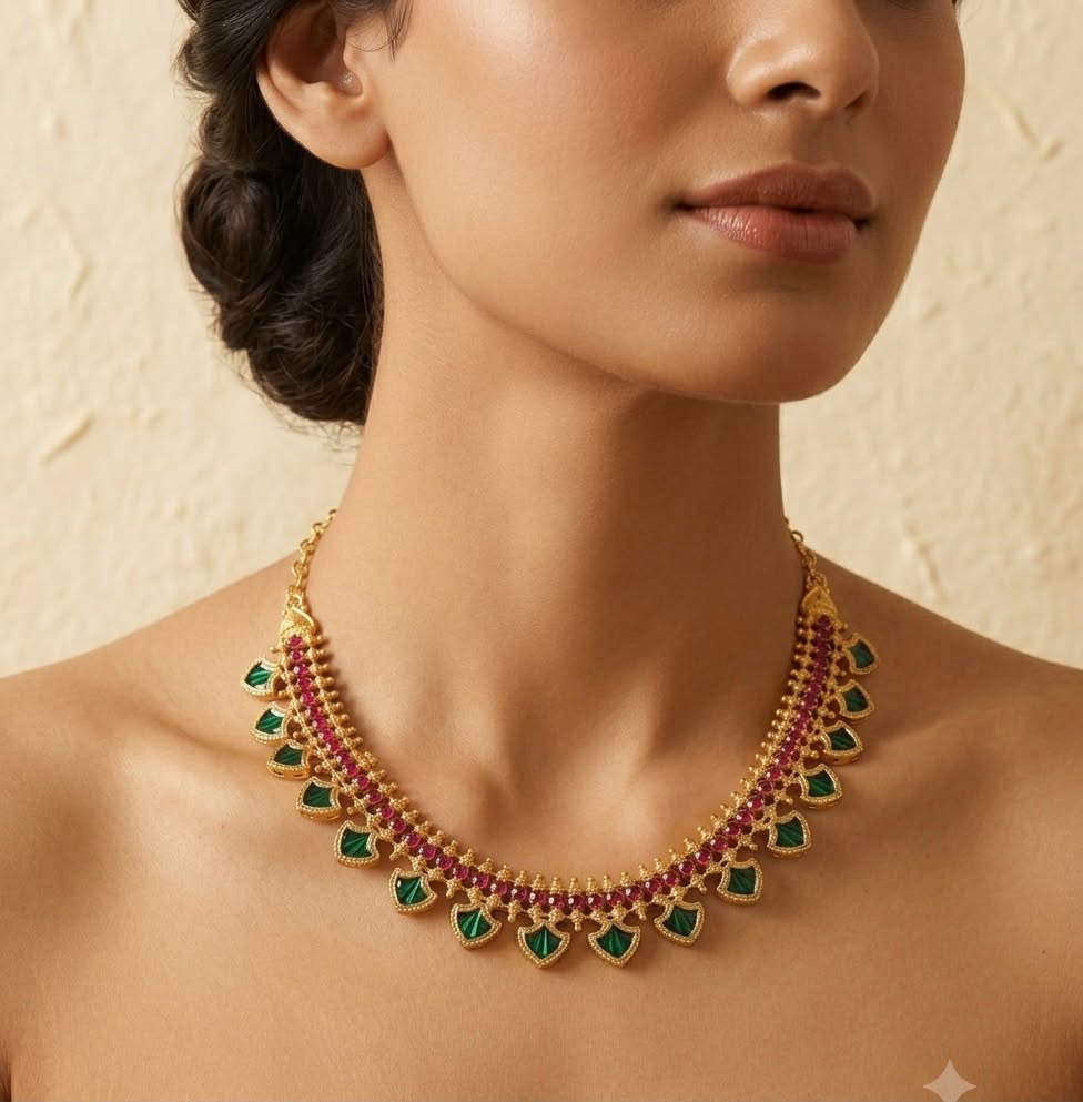 Palakka Ruby Necklace 3 — Kerala Traditional Jewellery | Mayukhi Collection