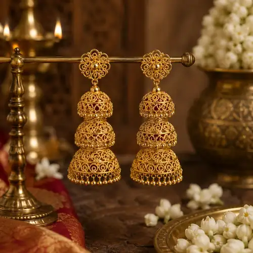Kalyani Jhumkka – Traditional Gold Temple Earrings for Women