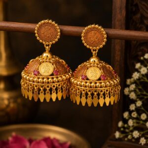 Kashi Elakkathali Jhumkka | Kerala Gold Finish Coin Earrings