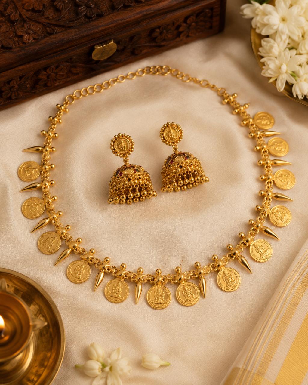 KashiMulla Necklace Set | Traditional Gold-Plated Temple Jewellery for Women