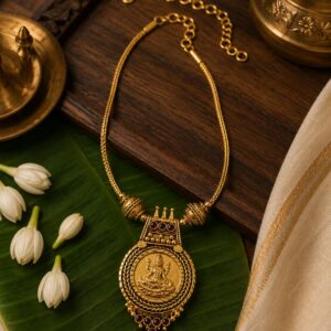 Lekshmi Antique Pendant Necklace – Traditional Gold-Plated Temple Jewellery