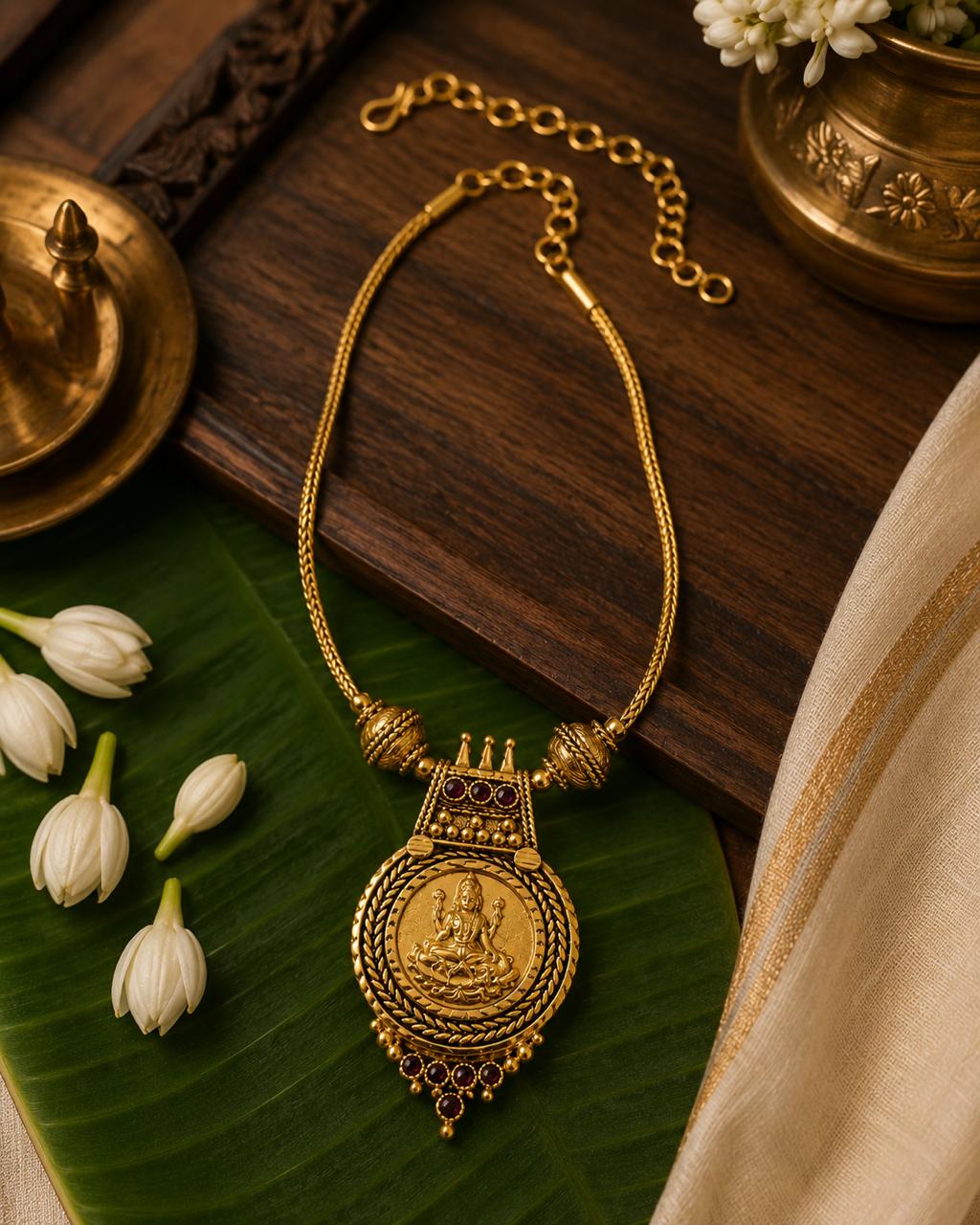 Lekshmi Antique Pendant Necklace – Traditional Gold-Plated Temple Jewellery