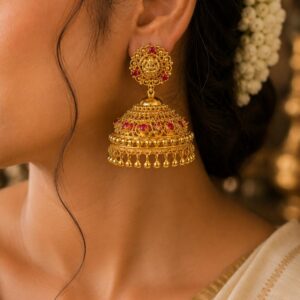 Lekshmi Bridal Jhumkka - Traditional Gold Temple Earrings