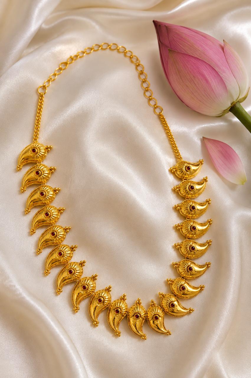 Maangalya necklace closeup ruby stone work