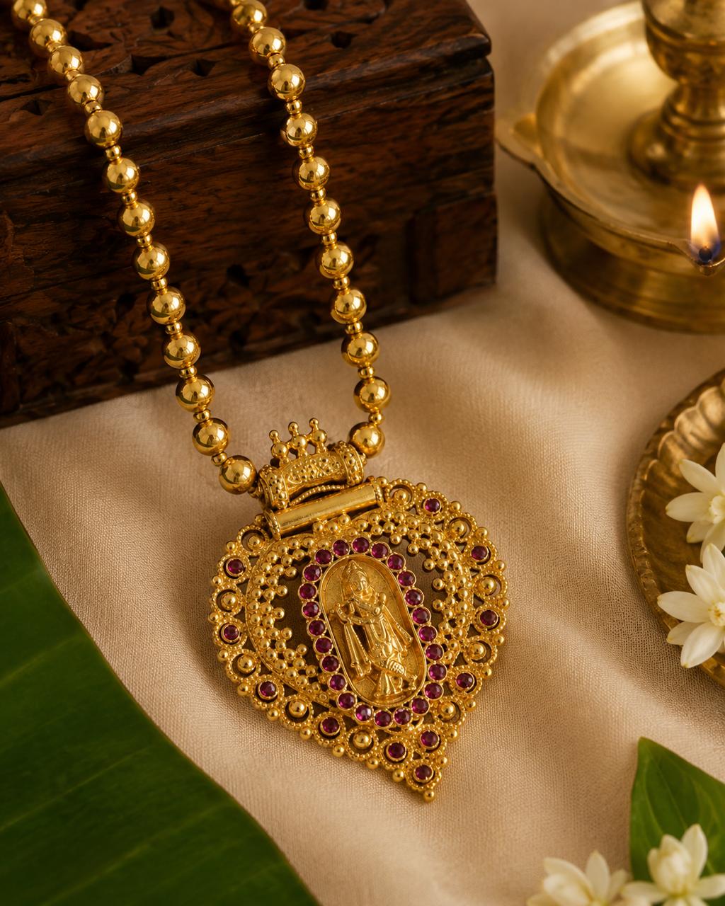 Muralidhara Traditional Necklace | Gold-Plated Lord Krishna Temple Jewellery