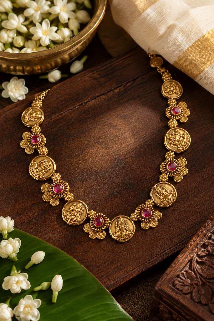 Antique Lekshmi Flower Necklace 1 — Kerala Traditional Jewellery | Mayukhi Collection