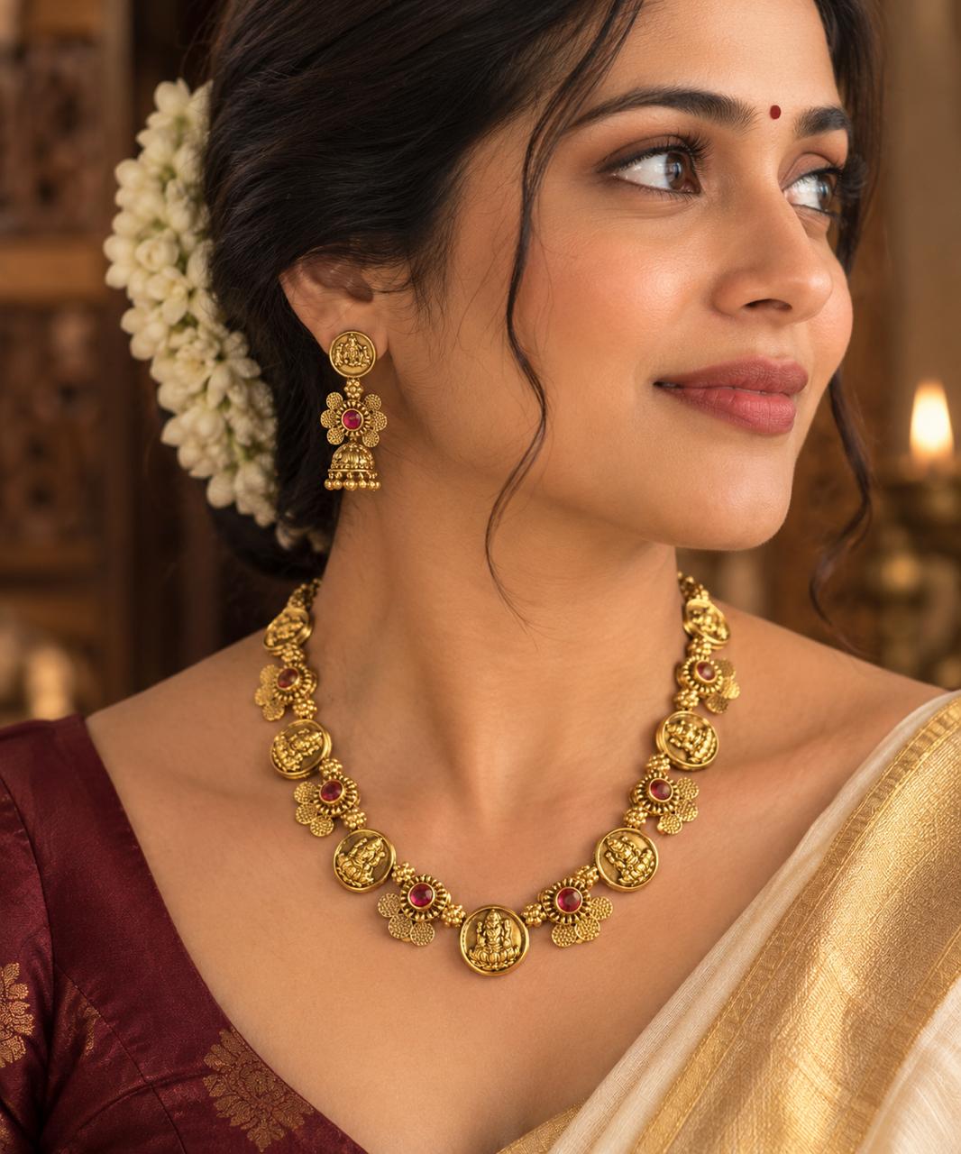 Antique Lekshmi Flower Necklace 2 — Kerala Traditional Jewellery | Mayukhi Collection