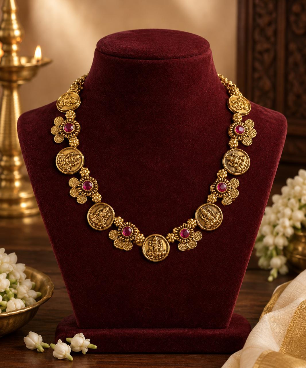 Antique Lekshmi Flower Necklace — Kerala Traditional Jewellery | Mayukhi Collection