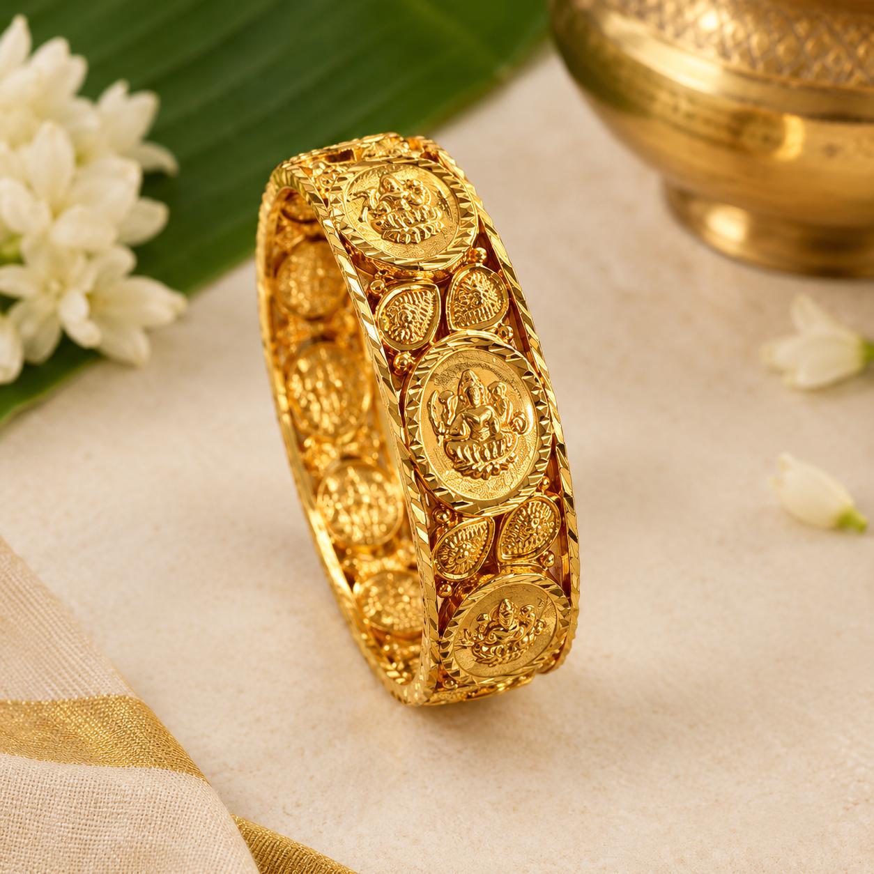Ashtalakshmi Bangle (Pattern 2 Stoneless)– Eight Lakshmi Gold-Plated Kerala Temple Bangle