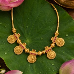Devimudra Necklace – Lakshmi Coin Gold-Plated Temple Jewellery
