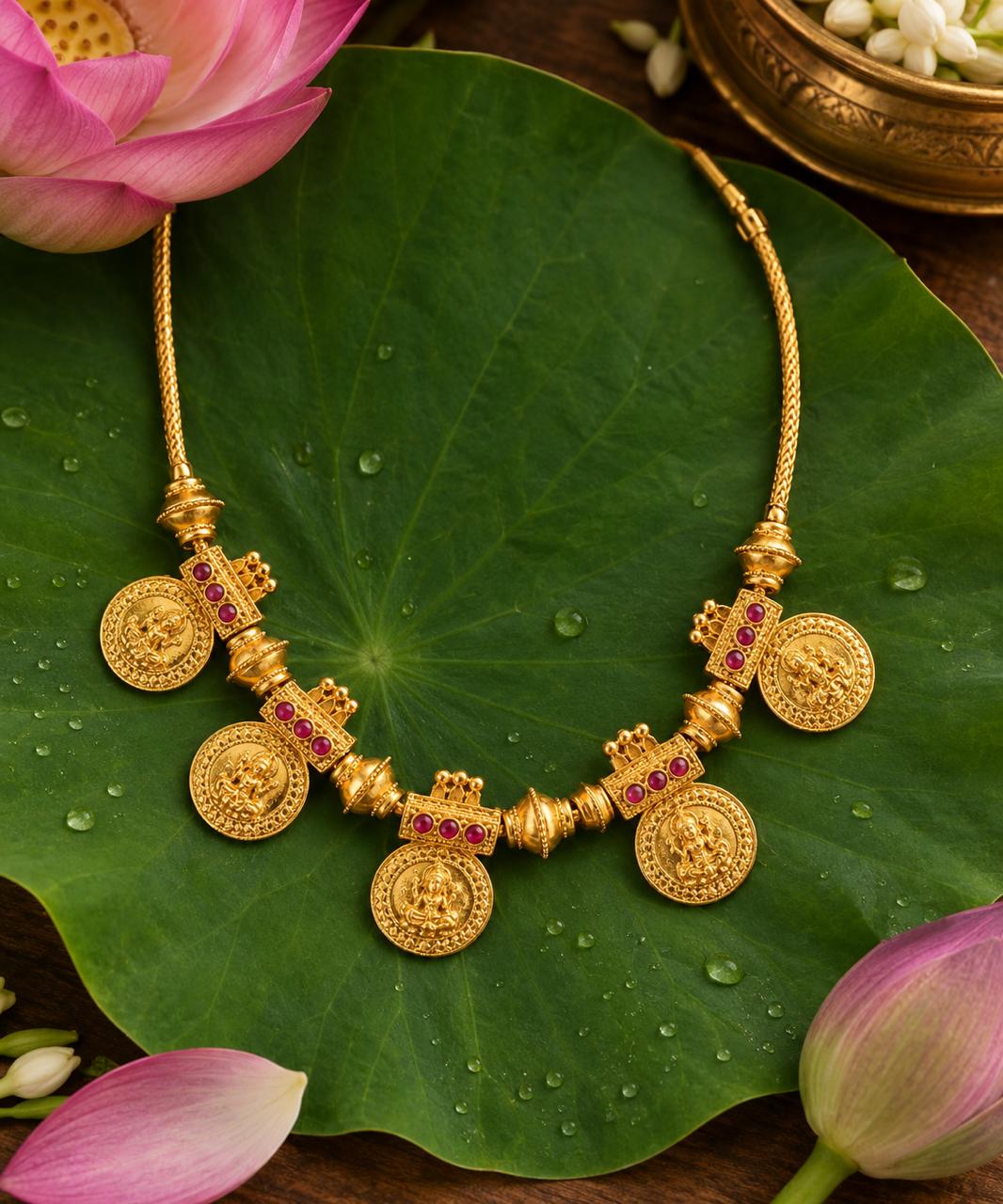 Devimudra Necklace – Lakshmi Coin Gold-Plated Temple Jewellery