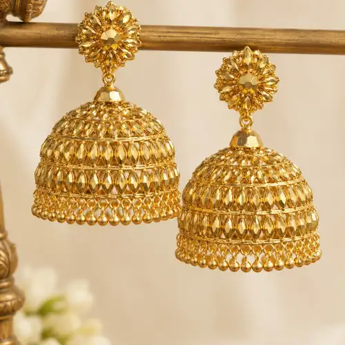 Meenakshi Jhumkka Earrings(Large) | Traditional Kerala Gold-Plated Temple Jewellery