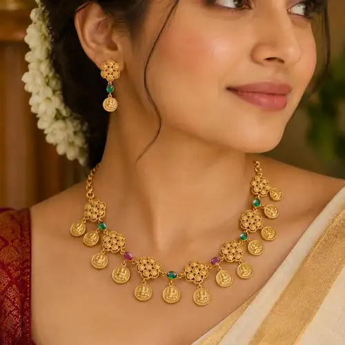 Swarnalakshmi Necklace Set 1 500×500 — Kerala Traditional Jewellery | Mayukhi Collection